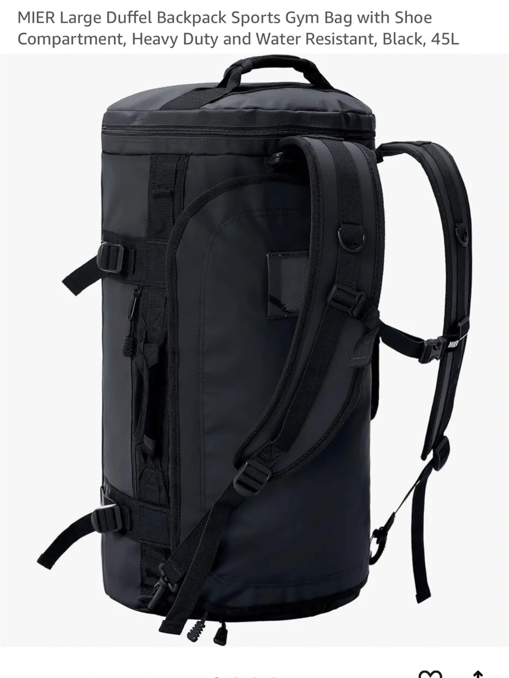 Black Duffel Backpack - Large Sports Gym Bag with Shoe Compartment
